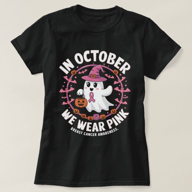 I oktober Bäror vi Rosa Cancer Awareness Halloween T Shirt (Design framsida)