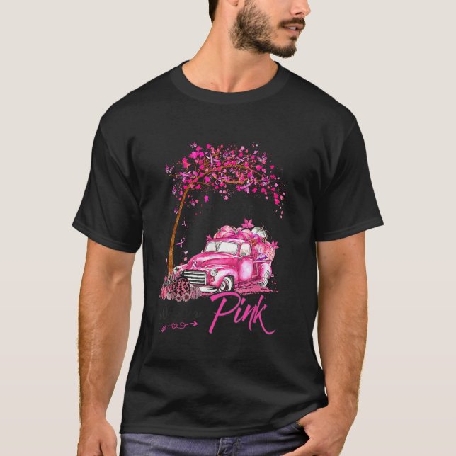 I oktober Bäror vi Rosa Car Pumpkin Breast Cancer T Shirt (Framsida)