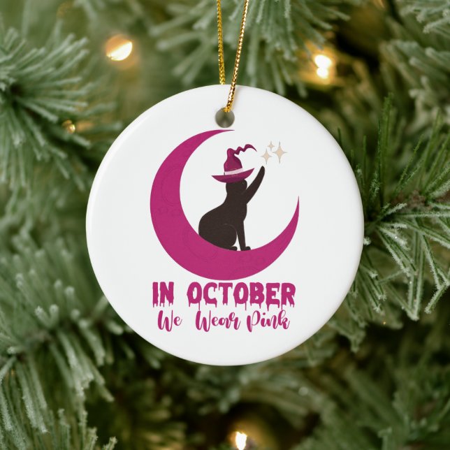 I oktober Bäror vi Rosa Cat Breast Cancer Awarenes Julgransprydnad Keramik (Träd)