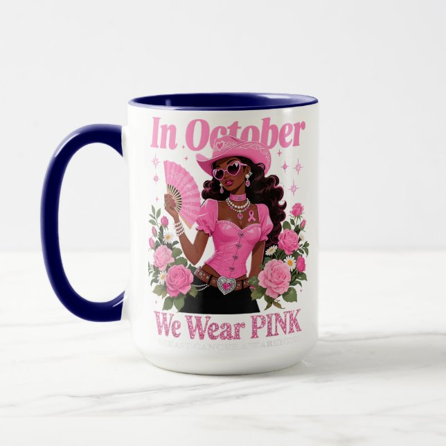 I oktober Bäror vi Rosa Cowgirl Awareness Art Mugg (Vänster)