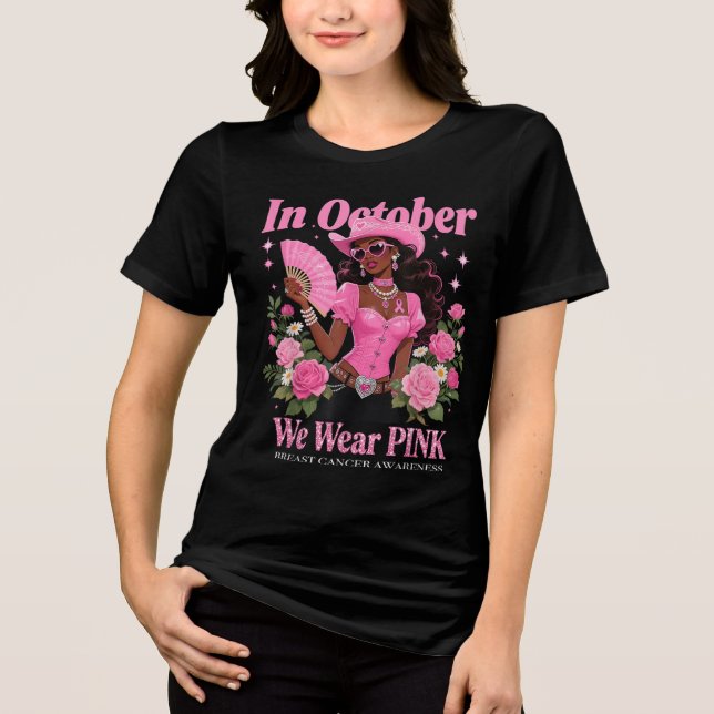 I oktober Bäror vi Rosa Cowgirl Awareness Art T Shirt (Framsida)