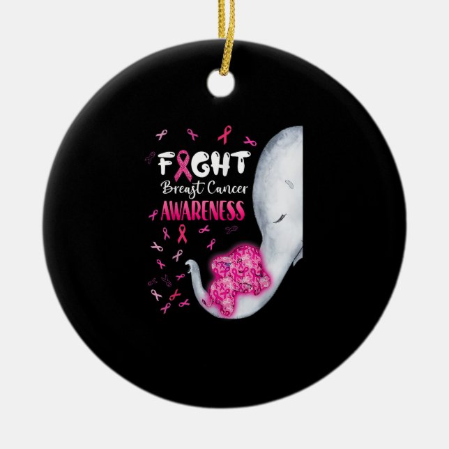 I oktober Bäror vi Rosa Elephant Breast Cancer Mon Julgransprydnad Keramik (Framsidan)