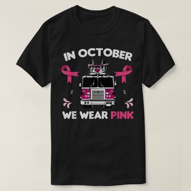 I oktober Bäror vi Rosa Firefighter Breast Cancer T Shirt (Design framsida)