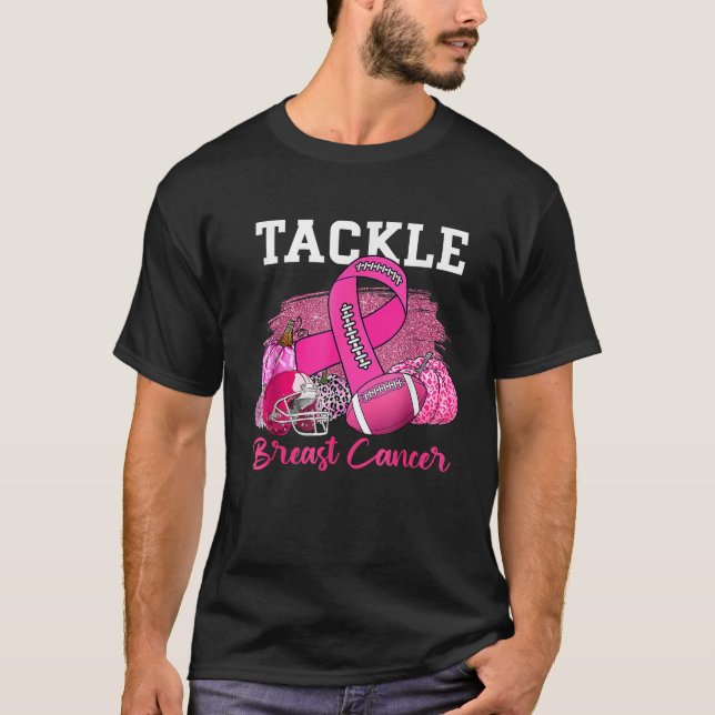 I oktober Bäror vi Rosa Football Pumpkin Breast Ca T Shirt (Framsida)