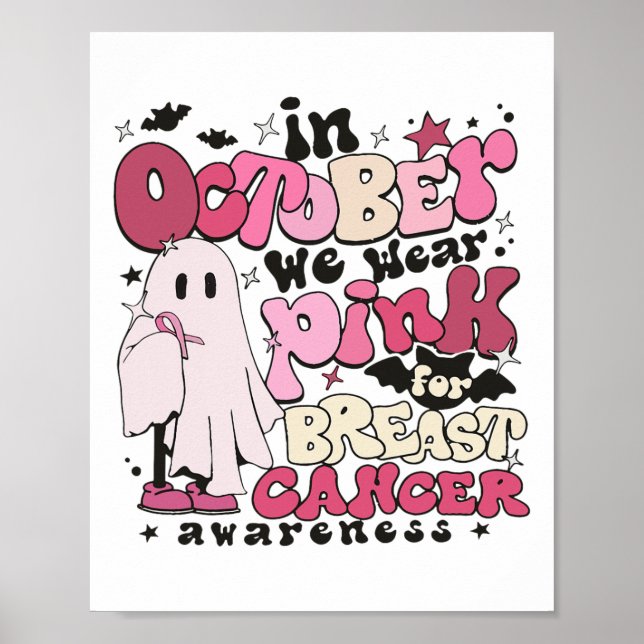 I oktober Bäror vi Rosa för bröstcancer Hallowee Poster (Framsidan)