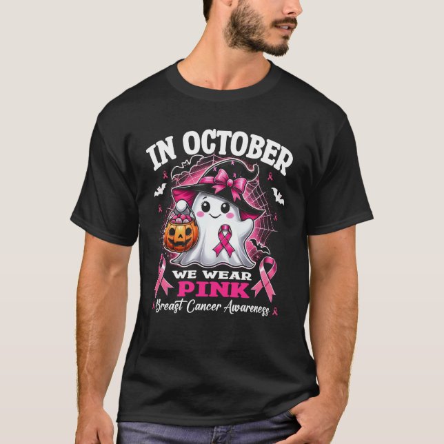 I oktober Bäror vi Rosa Ghost Breast Cancer Medvet T Shirt (Framsida)