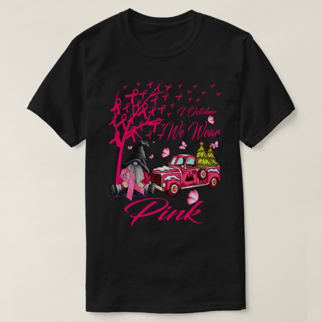 I oktober Bäror vi Rosa Gnome Lastbil Breast Cance T Shirt (Design framsida)