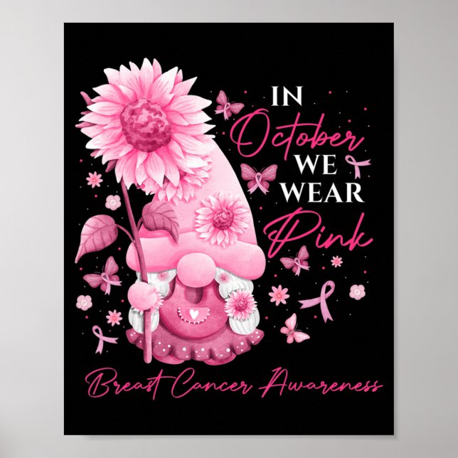 I oktober Bäror vi Rosa Gnomes Gnome Breast Cancer Poster (Framsidan)