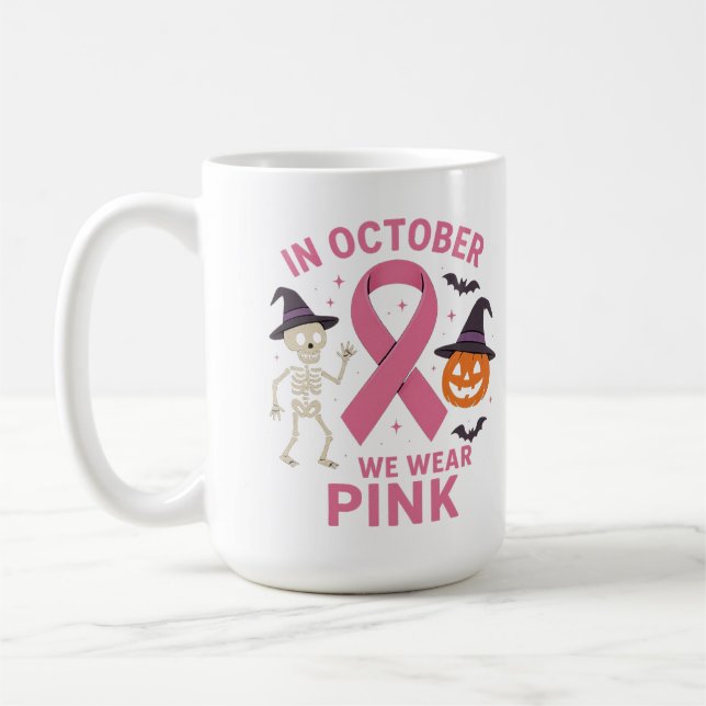 I oktober Bäror vi Rosa Halloween-bröstcancer Kaffemugg (Vänster)