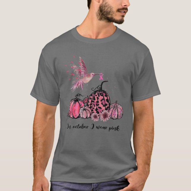 I oktober Bäror vi Rosa Hummingbird Breast Cancer T Shirt (Framsida)