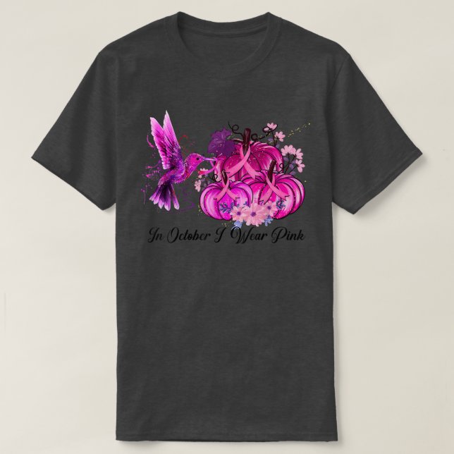 I oktober Bäror vi Rosa Hummingbird Breast Cancer T Shirt (Design framsida)