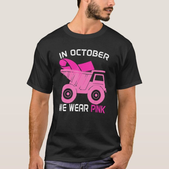 I oktober Bäror vi Rosa Lastbil Breast Cancer A T Shirt (Framsida)
