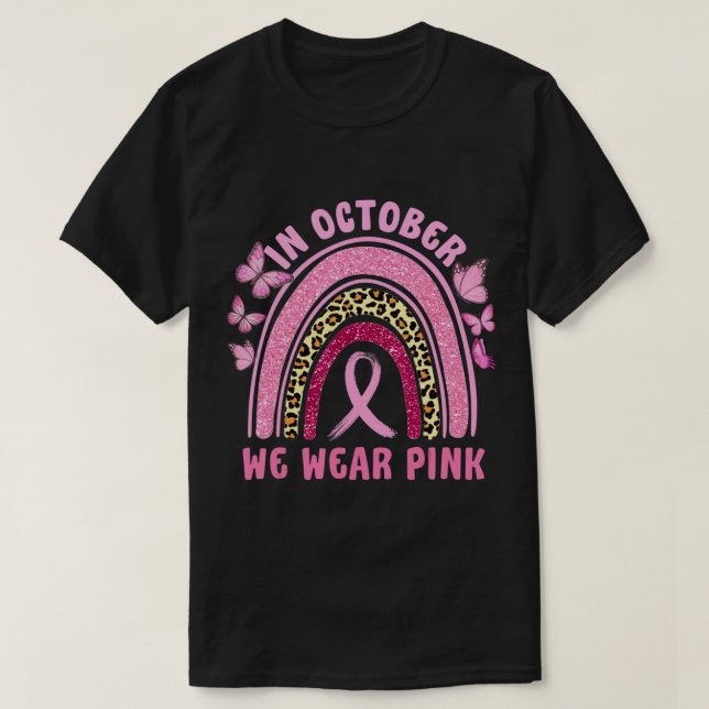 I oktober Bäror vi Rosa Leopard Breast Cancer Awar T Shirt (Design framsida)