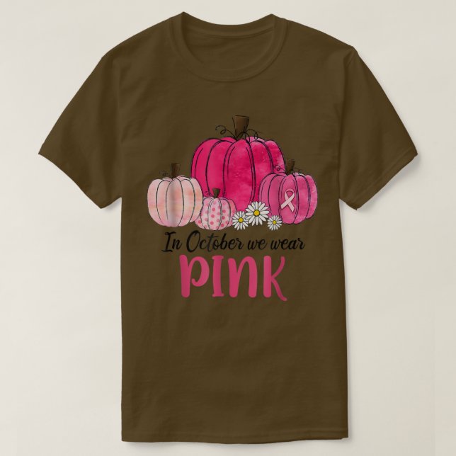 I oktober Bäror vi Rosa Pumpkin Breast Cancer Awar T Shirt (Design framsida)