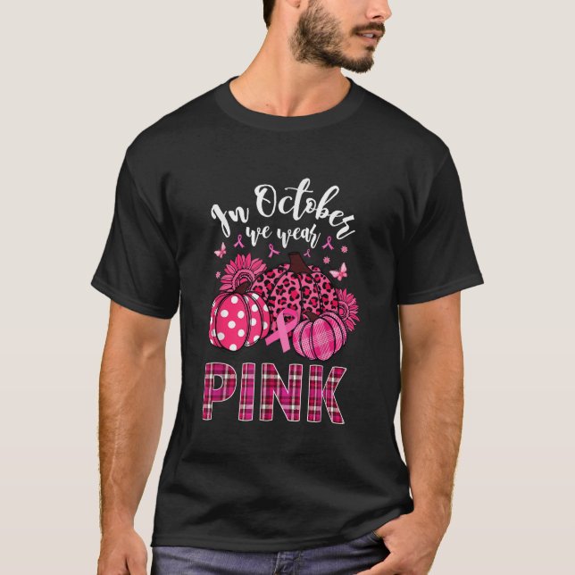 I oktober Bäror vi Rosa Pumpkin Breast Cancer Awar T Shirt (Framsida)