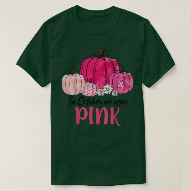 I oktober Bäror vi Rosa Pumpkin Breast Cancer Awar T Shirt (Design framsida)