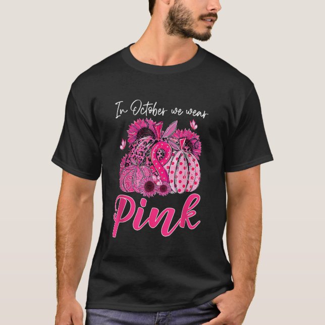I oktober Bäror vi Rosa Pumpkin Breast Cancer Awar T Shirt (Framsida)