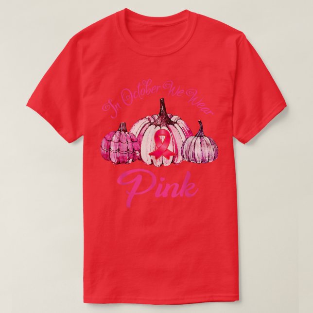 I oktober Bäror vi Rosa Pumpkin Breast Cancer Awar T Shirt (Design framsida)