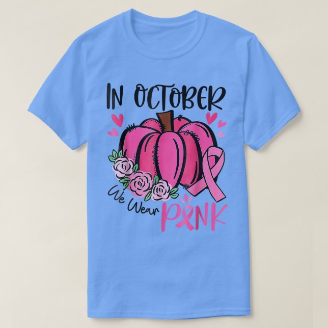 I oktober Bäror vi Rosa Pumpkin Breast Cancer Awar T Shirt (Design framsida)
