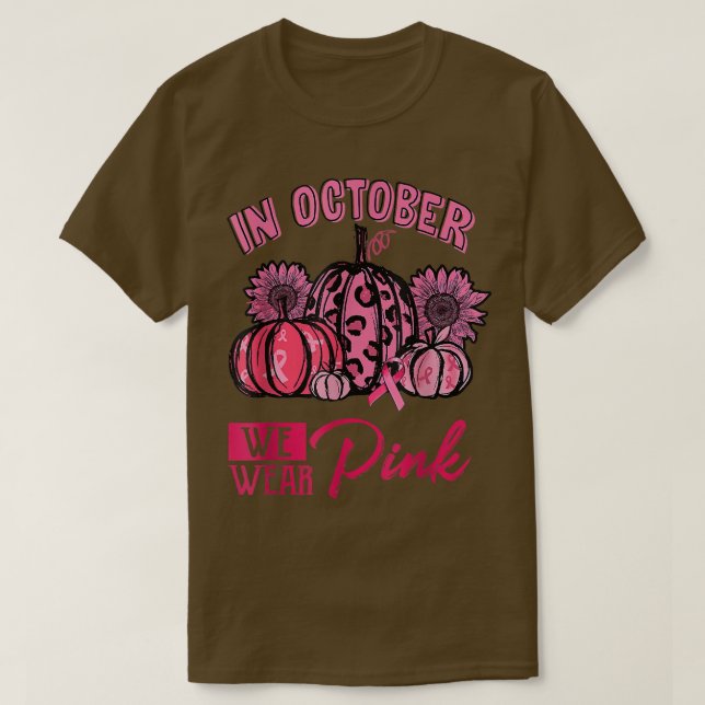 I oktober Bäror vi Rosa Pumpkin Breast Cancer Hall T Shirt (Design framsida)