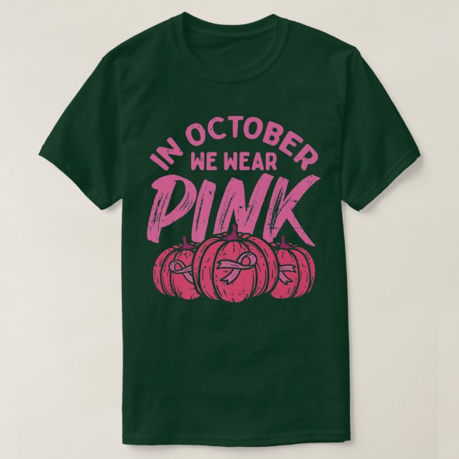 I oktober Bäror vi Rosa Pumpkin Breast Cancer Hall T Shirt (Design framsida)