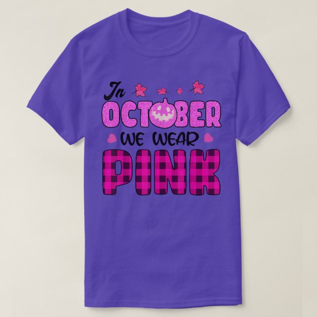 I oktober Bäror vi Rosa Pumpkin Breast Cancer Hall T Shirt (Design framsida)