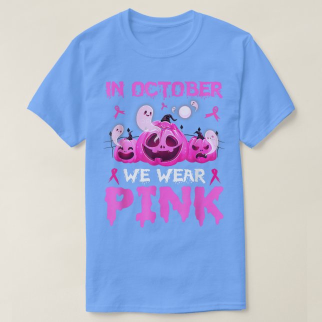 I oktober Bäror vi Rosa Pumpkin Breast Cancer Hall T Shirt (Design framsida)