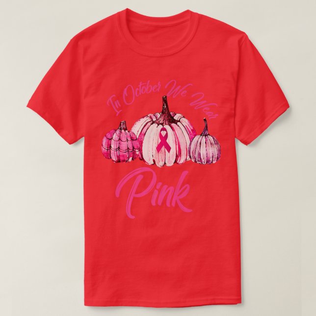I oktober Bäror vi Rosa Pumpkin Breast Cancer Hall T Shirt (Design framsida)
