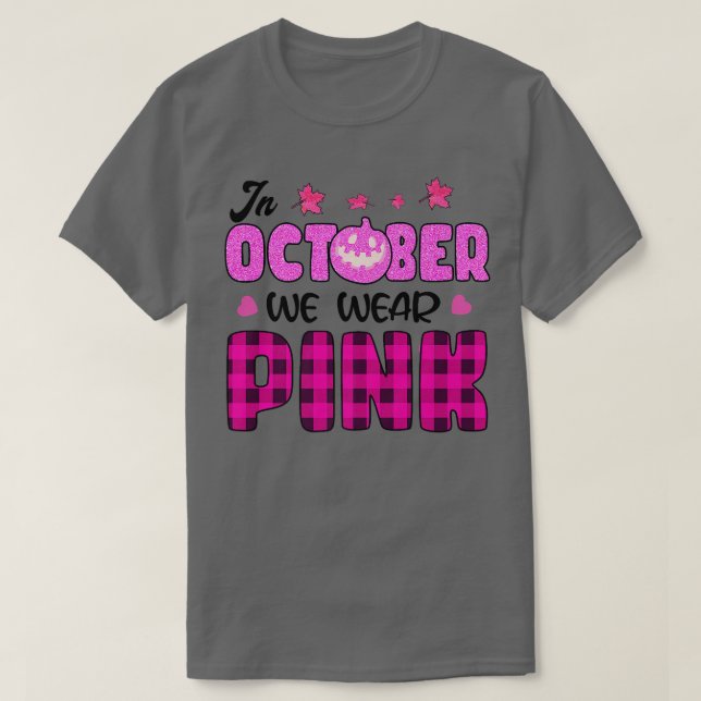 I oktober Bäror vi Rosa Pumpkin Breast Cancer Hall T Shirt (Design framsida)