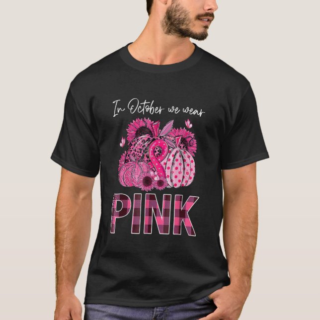 I oktober Bäror vi Rosa Pumpkin Breast Cancer Leop T Shirt (Framsida)