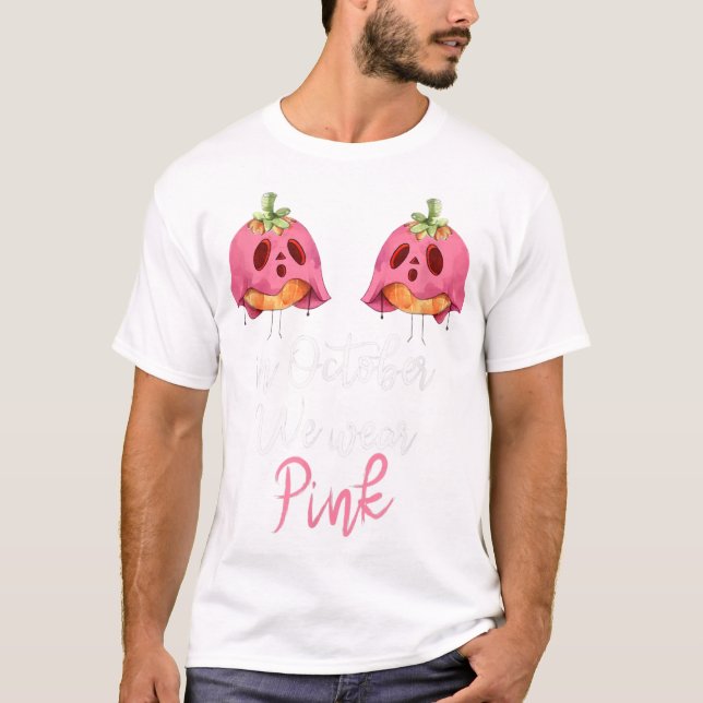 I oktober Bäror vi Rosa Pumpkin Breast Cancer T Shirt (Framsida)