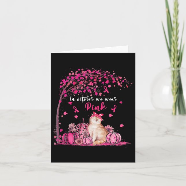 I oktober Bäror vi Rosa Pumpkin Cat Breast Cancer Kort (Framsida)