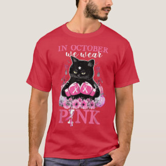 I oktober Bäror vi Rosa Pumpkin Cat Breast Cancer T Shirt