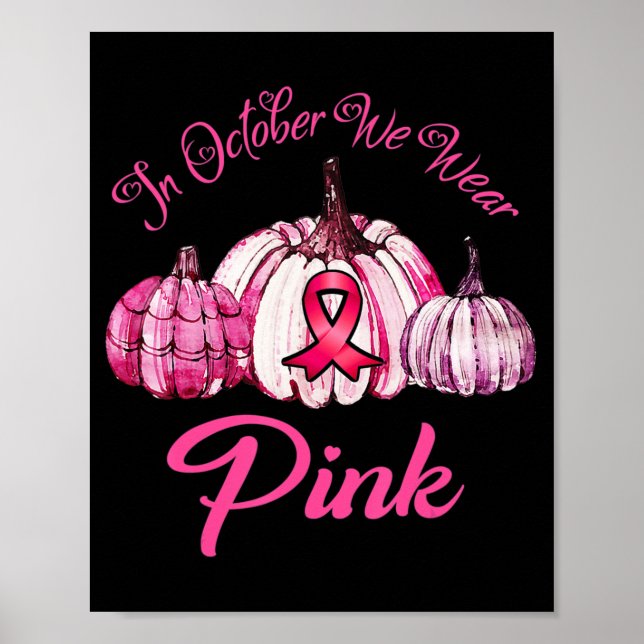 I oktober Bäror vi Rosa Pumpkin Halloween Gifts Fo Poster (Framsidan)