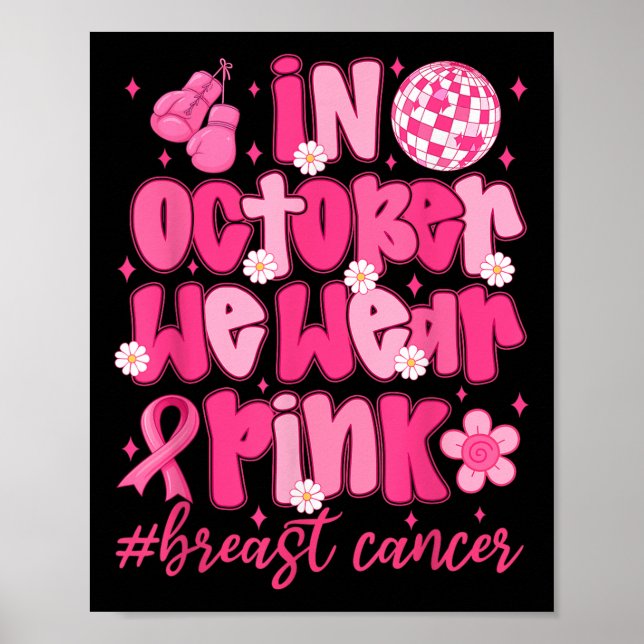 I oktober Bäror vi Rosa Ribbon Breast Cancer Medve Poster (Framsidan)