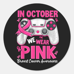 I oktober Bäror vi Rosa Ribbon Game Breast Cancer Runt Klistermärke