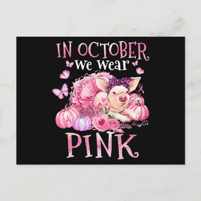 I oktober Bäror vi Rosa Ribbon Gris Breast Cancer  Vykort (Framsida)