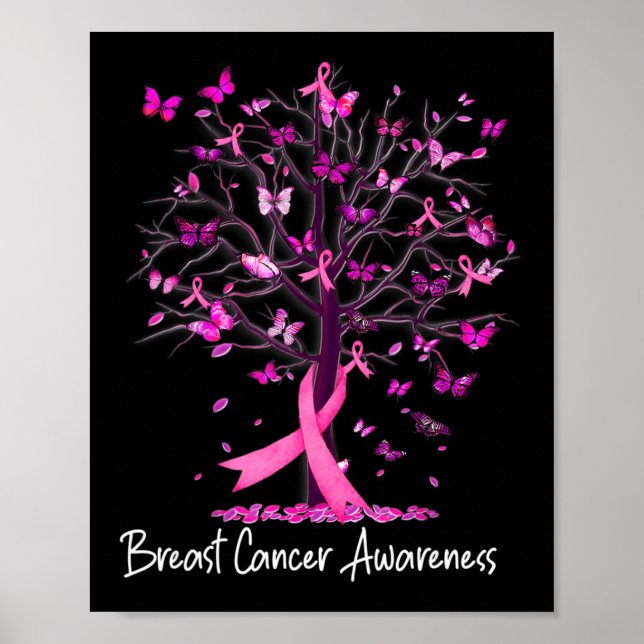 I oktober Bäror vi Rosa Ribbon Träd Breast Cancer Poster (Framsidan)