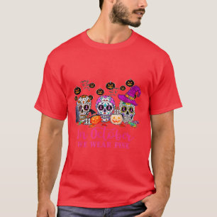 I oktober Bäror vi Rosa Sugar Skull Breast Cancer T Shirt