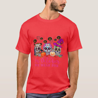 I oktober Bäror vi Rosa Sugar Skull Breast Cancer T Shirt