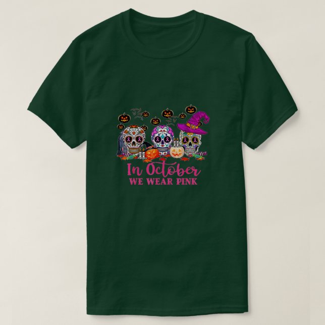 I oktober Bäror vi Rosa Sugar Skull Breast Cancer T Shirt (Design framsida)