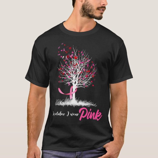 I oktober Bäror vi Rosa Träd Breast Cancer T Shirt (Framsida)