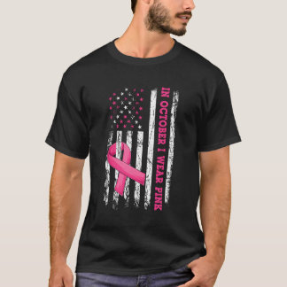 I oktober i Bära K Breast Cancer American Flagga T Shirt