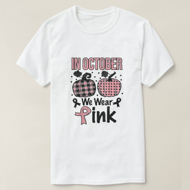 I oktober kan vi bära rosa Happy halloween Breast T Shirt (Design framsida)