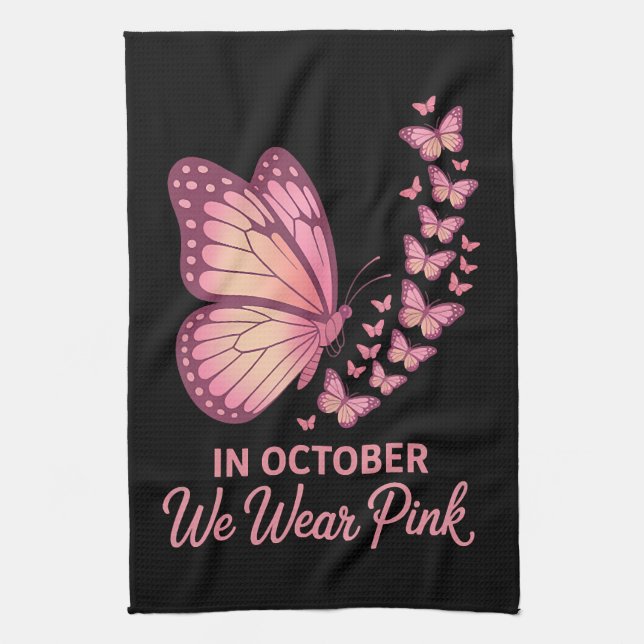 i oktober rosa bröst fjäril kökshandduk (Vertikal)