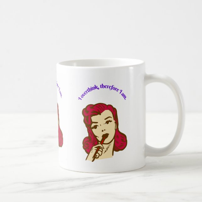 I Overthink, Therefore I Am – Retro Pop Girl Illus Kaffemugg (Höger)