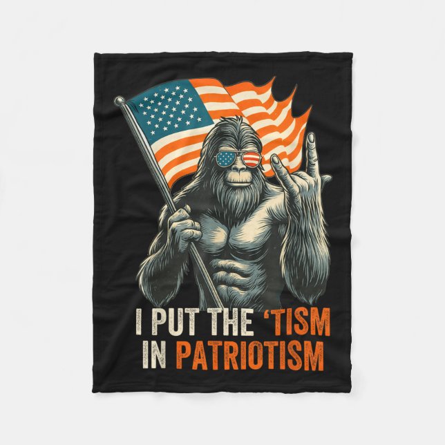 I Patriotism Bigfoot i USA flagga.. Fleecefilt (Framsidan)
