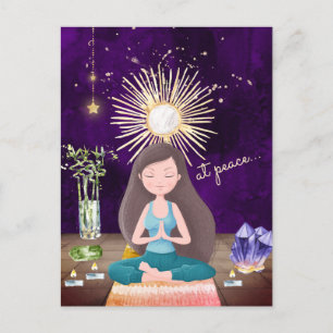 I Peace Meditating Yoga Girl and Crystals Vykort