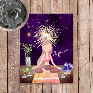 I Peace Meditating Yoga Girl and Crystals Vykort