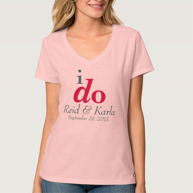 I Personligt bröllp Datum V-Nacke T-Shirt (Framsida)